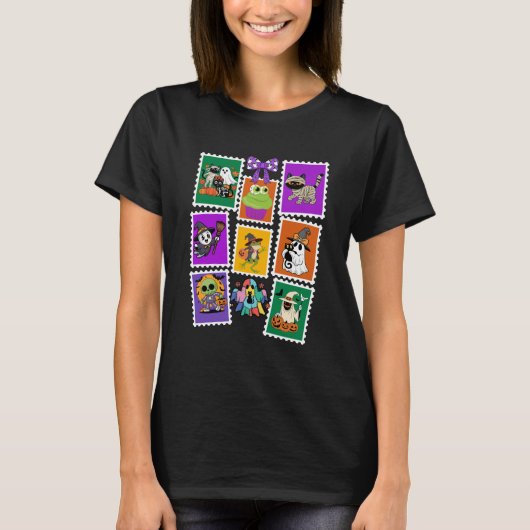 ヴィンテージ ハロウィン レトロ 郵便切手 Tシャツ (正面)