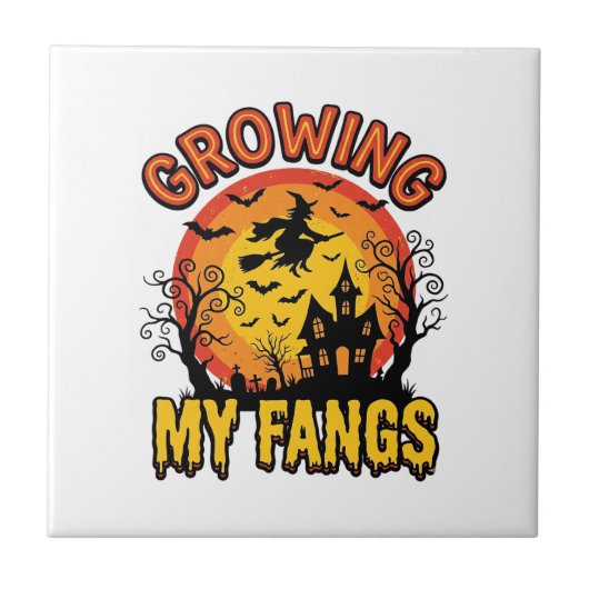 ヴィンテージ・ハロウィン・ヴァンパイアTシャツ「牙を伸ばす」_1 タイル (正面)