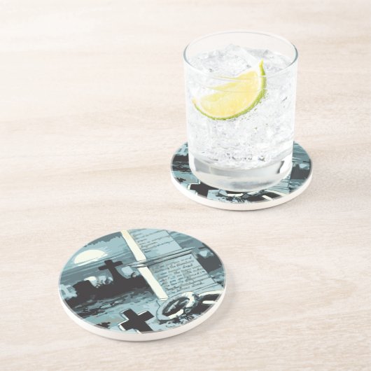 ヴィンテージ ハロウィン、不気味な墓地と墓 コースター (側面)