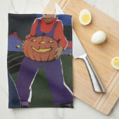 ヴィンテージ ハロウィン、不気味な魔女と少年 キッチンタオル (四つ折り)