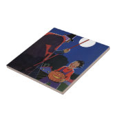 ヴィンテージ ハロウィン、不気味な魔女と少年 タイル (側面)