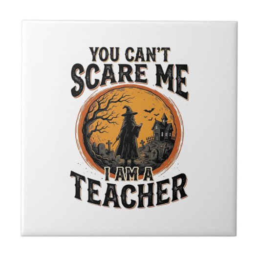 ヴィンテージ ハロウィン 先生 怖い 学校 Tシャツ デザイン タイル (正面)