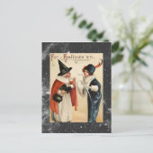 ヴィンテージ ハロウィン 古老の魔女とスタイリッシュな女性 ポストカード (スタンド正面)