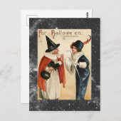 ヴィンテージ ハロウィン 古老の魔女とスタイリッシュな女性 ポストカード (正面/裏面)