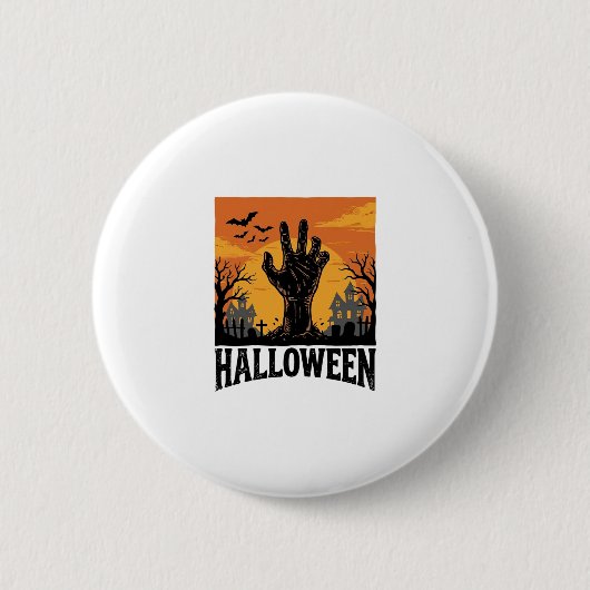 ヴィンテージ ハロウィン 墓地 ゾンビ 手 シャツ デザイン 缶バッジ (正面)