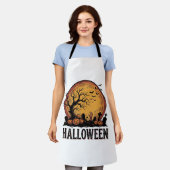 ヴィンテージ ハロウィン 墓場 コウモリ 月 アート_1 エプロン (着用した状態)