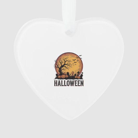 ヴィンテージ ハロウィン 墓場 コウモリ 月 アート_1 オーナメント (正面)