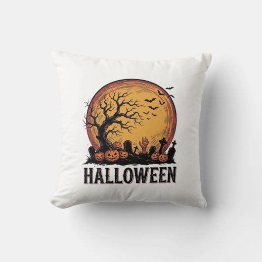ヴィンテージ ハロウィン 墓場 コウモリ 月 アート_1 クッション (正面)