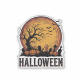 ヴィンテージ ハロウィン 墓場 コウモリ 月 アート_1 シール (正面)