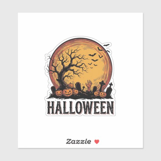 ヴィンテージ ハロウィン 墓場 コウモリ 月 アート_1 シール (シート)