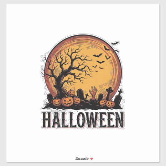 ヴィンテージ ハロウィン 墓場 コウモリ 月 アート_1 シール (シート)