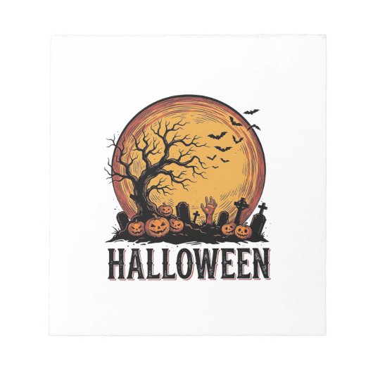 ヴィンテージ ハロウィン 墓場 コウモリ 月 アート_1 ノートパッド (正面)