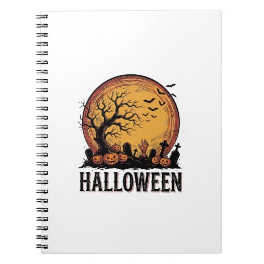 ヴィンテージ ハロウィン 墓場 コウモリ 月 アート_1 ノートブック (正面)