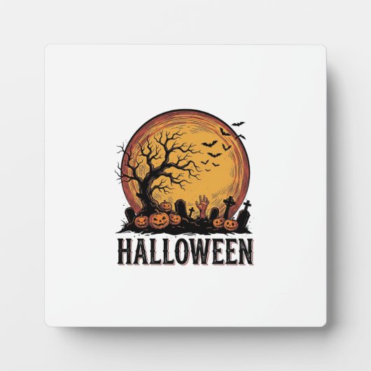 ヴィンテージ ハロウィン 墓場 コウモリ 月 アート_1 フォトプラーク (正面)