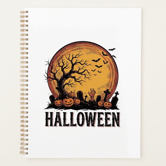 ヴィンテージ ハロウィン 墓場 コウモリ 月 アート_1 プランナー手帳 (正面)