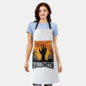 ヴィンテージ ハロウィン 墓場 ゾンビ 手 シャツ デザイン エプロン (着用した状態)