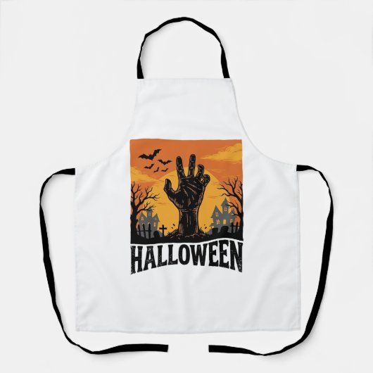 ヴィンテージ ハロウィン 墓場 ゾンビ 手 シャツ デザイン エプロン (正面)