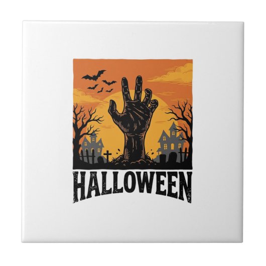 ヴィンテージ ハロウィン 墓場 ゾンビ 手 シャツ デザイン タイル (正面)