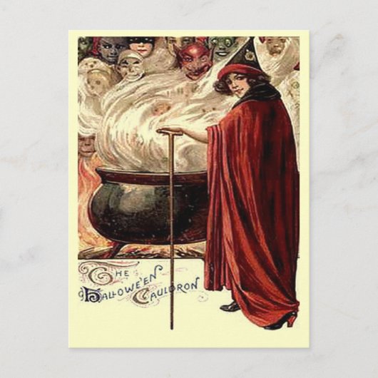ヴィンテージ ハロウィン 大釜の魔法 ポストカード (正面)