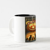 ヴィンテージ ハロウィン 子どもと猫 ツートーンマグカップ (正面左)