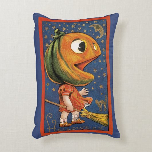 ヴィンテージ ハロウィン、巨大なカボチャの頭の衣装 アクセントクッション (正面(垂直))