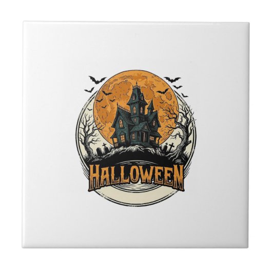 ヴィンテージ ハロウィン 幽霊の館 ベクター デザイン_1 タイル (正面)