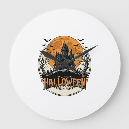 ヴィンテージ ハロウィン 幽霊の館 ベクター デザイン_1 ラージ壁時計 (正面)
