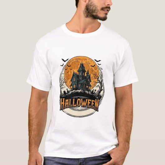 ヴィンテージ ハロウィン 幽霊の館 ベクター デザイン_1 Tシャツ (正面)