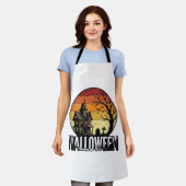 ヴィンテージ ハロウィン 幽霊の館 日没 ベクターアート_ エプロン (着用した状態)