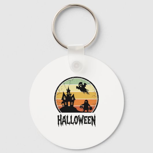 ヴィンテージ ハロウィン 幽霊の館 日没 Tシャツ デザイン キーホルダー (正面)