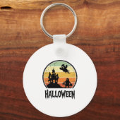 ヴィンテージ ハロウィン 幽霊の館 日没 Tシャツ デザイン キーホルダー (正面)