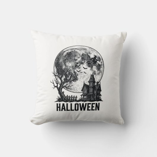 ヴィンテージ ハロウィン 幽霊の館 月 シャツ デザイン_ クッション (正面)