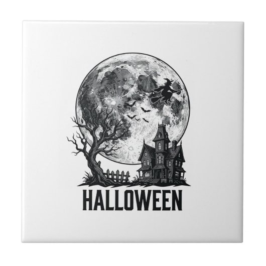 ヴィンテージ ハロウィン 幽霊の館 月 シャツ デザイン_ タイル (正面)
