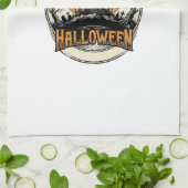 ヴィンテージ ハロウィン 幽霊屋敷 ベクター デザイン_1 キッチンタオル (折り畳み)