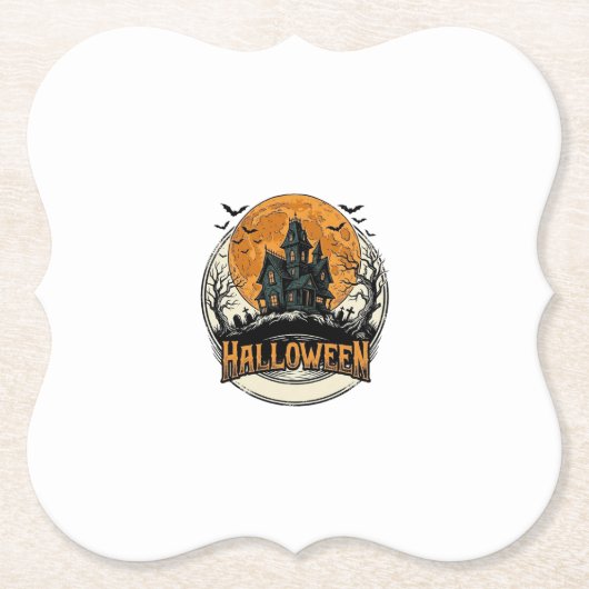ヴィンテージ ハロウィン 幽霊屋敷 ベクター デザイン_1 ペーパーコースター (正面)