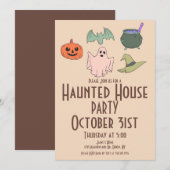 ヴィンテージ ハロウィン 幽霊屋敷 手描き 招待状 (正面/裏面)