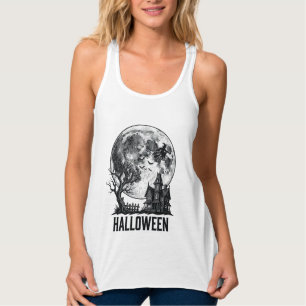 ヴィンテージ ハロウィン 幽霊屋敷 月 Tシャツ デザイン_