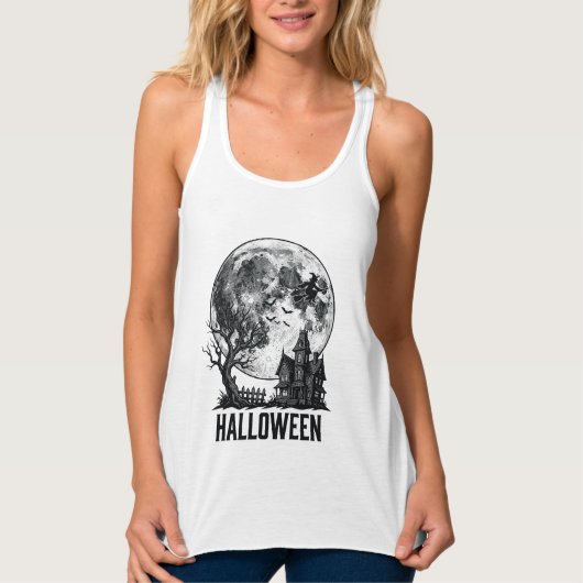 ヴィンテージ ハロウィン 幽霊屋敷 月 Tシャツ デザイン_ (正面)