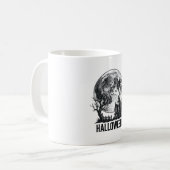 ヴィンテージ ハロウィン 幽霊屋敷 月 Tシャツ デザイン_ コーヒーマグカップ (正面左)