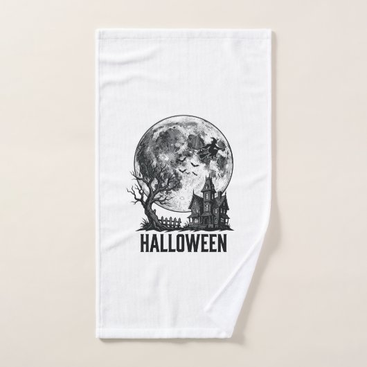 ヴィンテージ ハロウィン 幽霊屋敷 月 Tシャツ デザイン_ ハンドタオル (ハンドタオル)