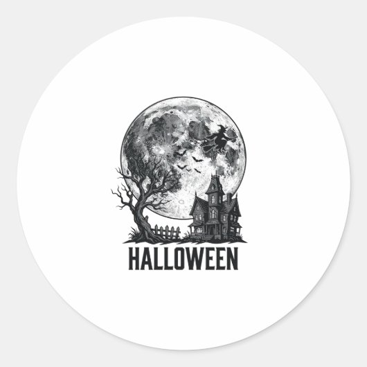 ヴィンテージ ハロウィン 幽霊屋敷 月 Tシャツ デザイン ラウンドシール (正面)