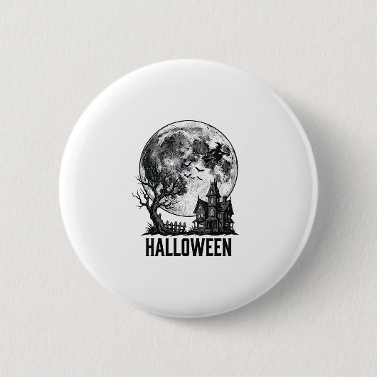 ヴィンテージ ハロウィン 幽霊屋敷 月 Tシャツ デザイン 缶バッジ (正面)