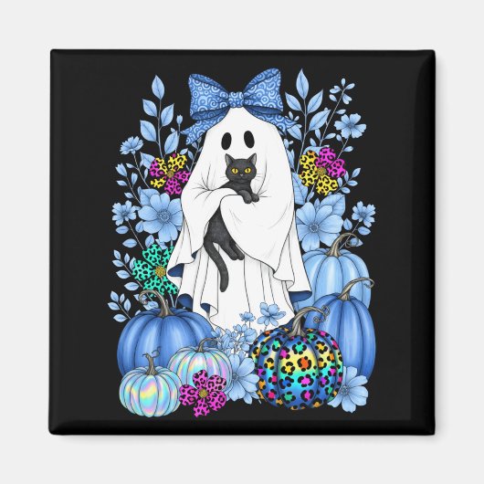 ヴィンテージ ハロウィン 幽霊 黒猫 メンズ マグネット (正面)