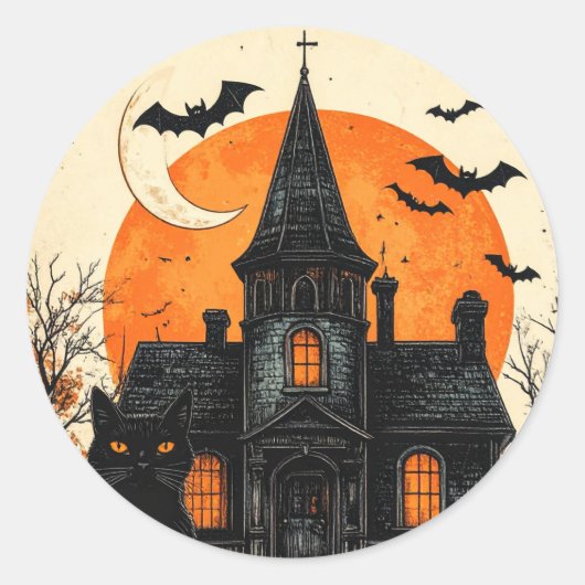 ヴィンテージ ハロウィン 廃墟の館 ラウンドシール (正面)
