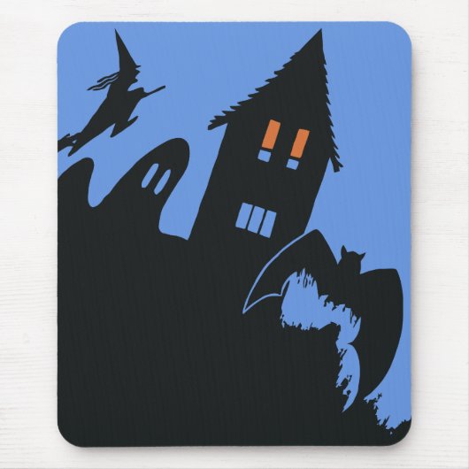 ヴィンテージ ハロウィン、怖い幽霊の家と魔女 マウスパッド (正面)