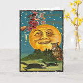 ヴィンテージ ハロウィン 月の魔女の挨拶 カード (黄色い花)