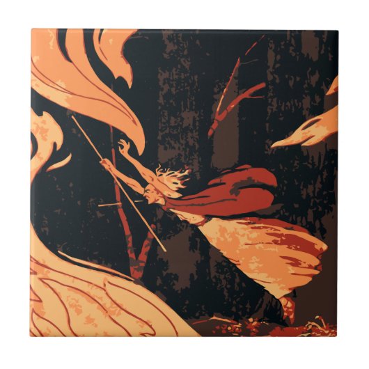 ヴィンテージ ハロウィン、炎の森の邪悪な魔女 タイル (正面)