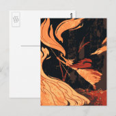 ヴィンテージ ハロウィン、炎の森の邪悪な魔女 ポストカード (正面/裏面)