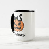 ヴィンテージ ハロウィン 猫ののぞき見 カスタムネーム マグカップ (正面左)