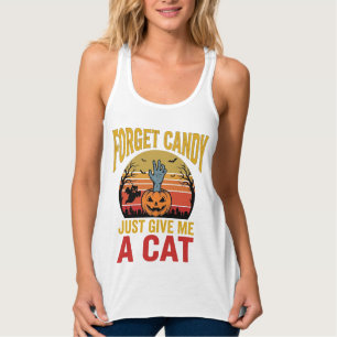 ヴィンテージ ハロウィン 猫好き 笑える キャンディーTシャツ デザイン タンクトップ